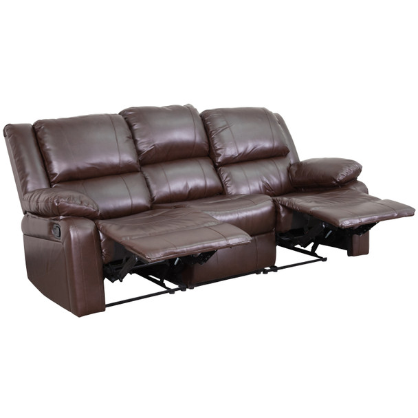 Harmony Series Brown LeatherSoft Sofa with Two Built-In Recliners