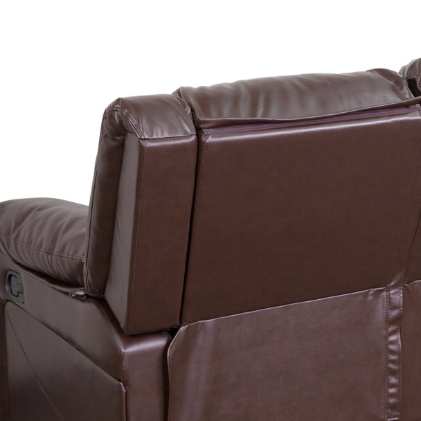 Harmony Series Brown LeatherSoft Sofa with Two Built-In Recliners