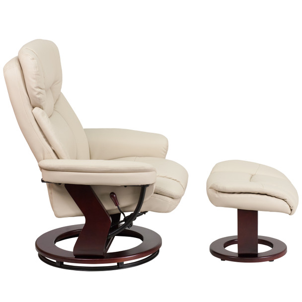 Allie Recliner Chair with Ottoman | Beige LeatherSoft Swivel Recliner Chair with Ottoman Footrest