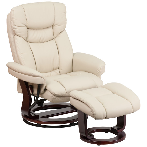 Allie Recliner Chair with Ottoman | Beige LeatherSoft Swivel Recliner Chair with Ottoman Footrest