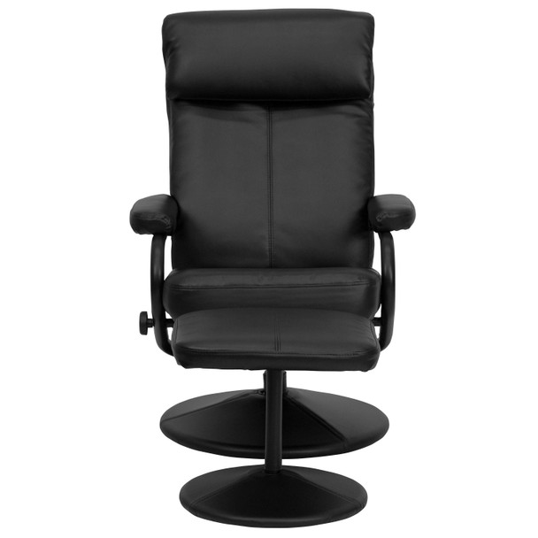 Jenny Contemporary Multi-Position Headrest Recliner and Ottoman with Wrapped Base in Black LeatherSoft