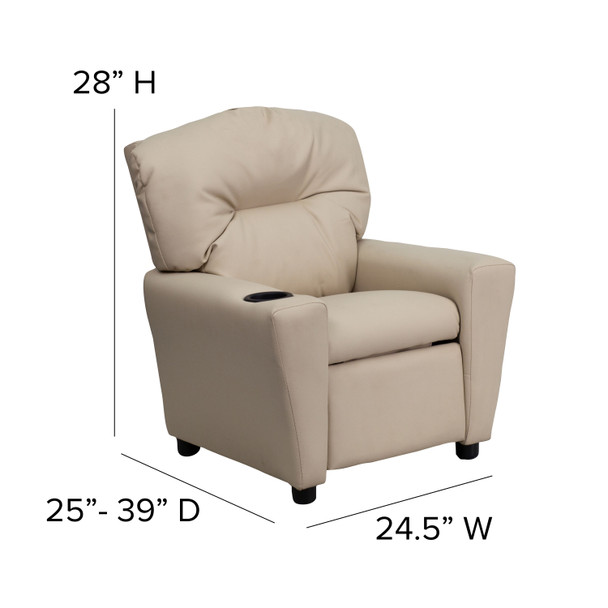 Chandler Contemporary Beige Vinyl Kids Recliner with Cup Holder