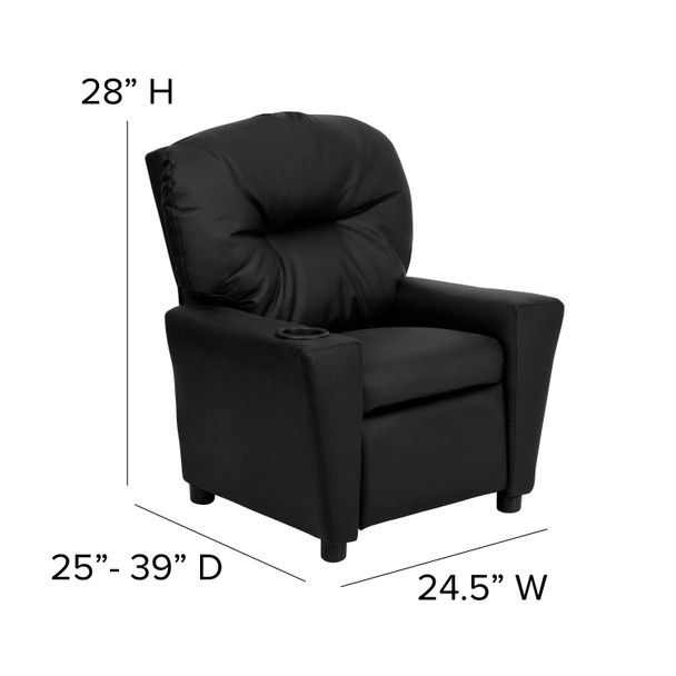 Chandler Contemporary Black LeatherSoft Kids Recliner with Cup Holder