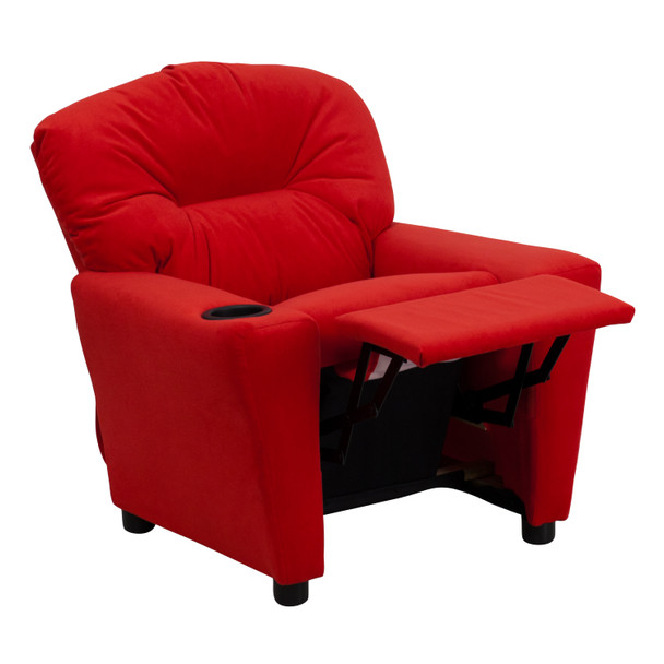 Chandler Contemporary Red Microfiber Kids Recliner with Cup Holder