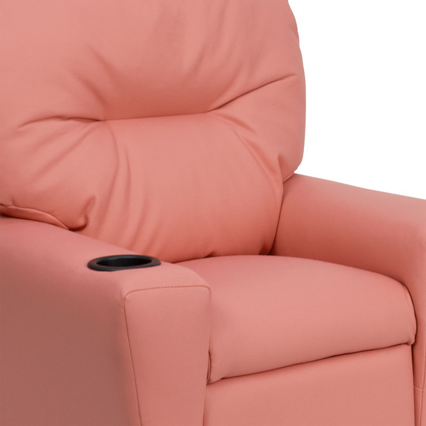 Chandler Contemporary Pink Vinyl Kids Recliner with Cup Holder
