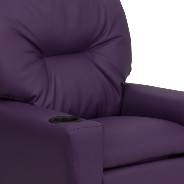 Chandler Contemporary Purple Vinyl Kids Recliner with Cup Holder