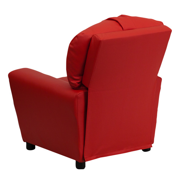 Chandler Contemporary Red Vinyl Kids Recliner with Cup Holder