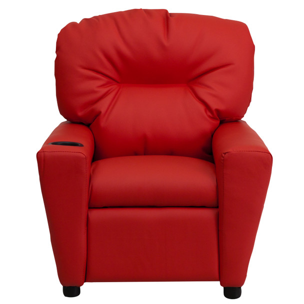 Chandler Contemporary Red Vinyl Kids Recliner with Cup Holder