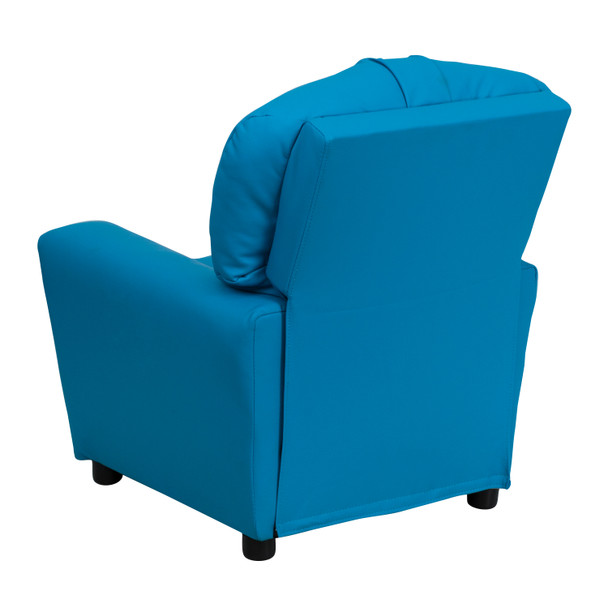 Chandler Contemporary Turquoise Vinyl Kids Recliner with Cup Holder