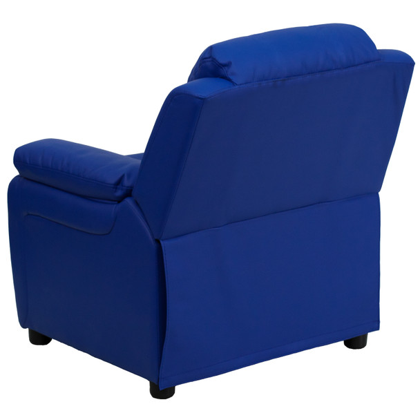 Charlie Deluxe Padded Contemporary Blue Vinyl Kids Recliner with Storage Arms