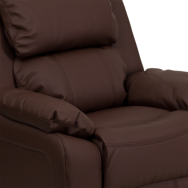 Charlie Deluxe Padded Contemporary Brown LeatherSoft Kids Recliner with Storage Arms