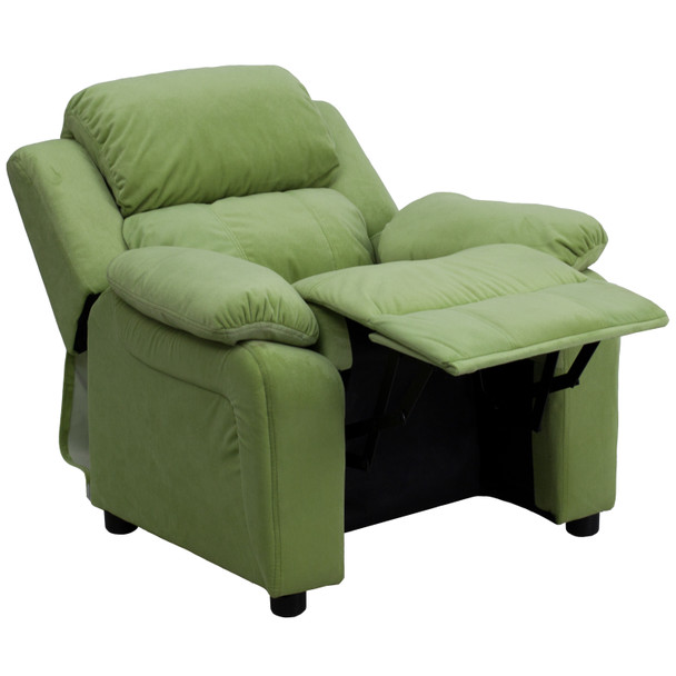 Charlie Deluxe Padded Contemporary Avocado Microfiber Kids Recliner with Storage Arms