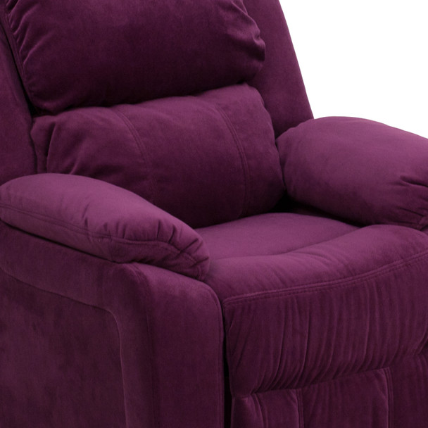 Charlie Deluxe Padded Contemporary Purple Microfiber Kids Recliner with Storage Arms