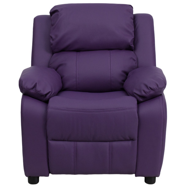 Charlie Deluxe Padded Contemporary Purple Vinyl Kids Recliner with Storage Arms