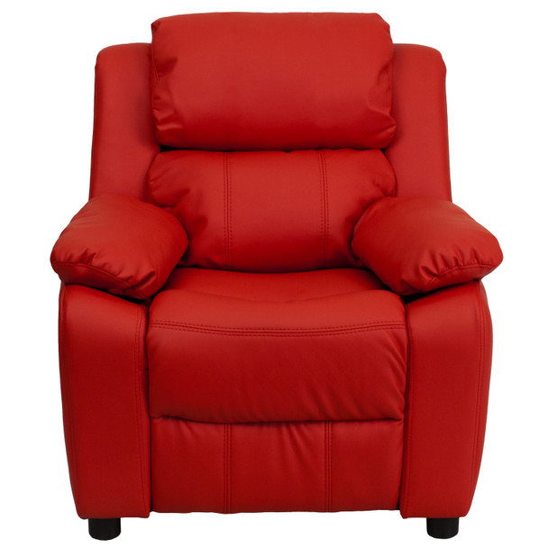 Charlie Deluxe Padded Contemporary Red Vinyl Kids Recliner with Storage Arms