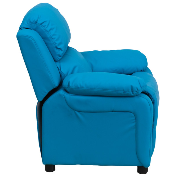 Charlie Deluxe Padded Contemporary Turquoise Vinyl Kids Recliner with Storage Arms