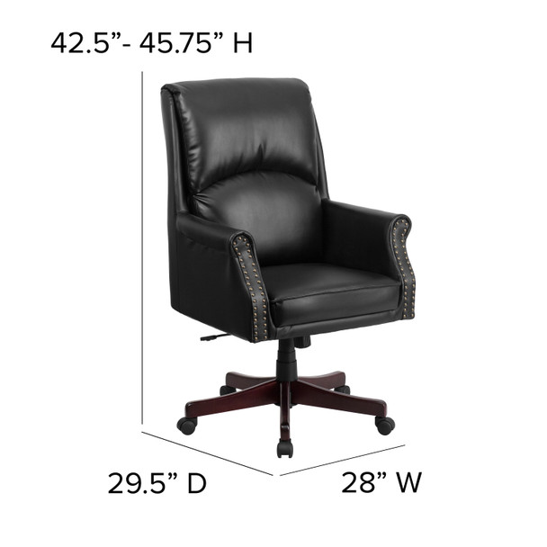 Hansel High Back Pillow Back Black LeatherSoft Executive Swivel Office Chair with Arms