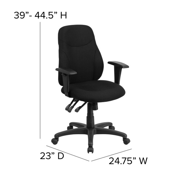 Brandy Mid-Back Black Fabric Multifunction Swivel Ergonomic Task Office Chair with Adjustable Arms