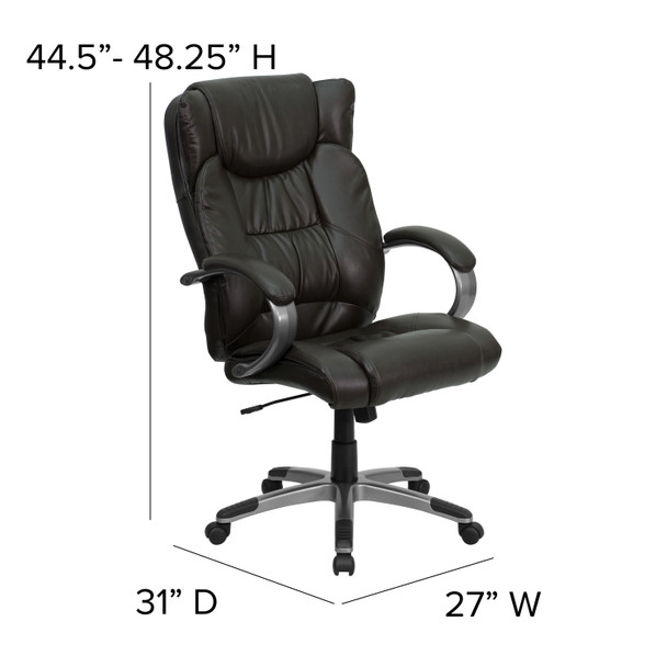 Hansel High Back Espresso Brown LeatherSoft Executive Swivel Office Chair with Titanium Nylon Base and Loop Arms