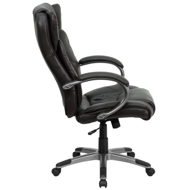 Hansel High Back Espresso Brown LeatherSoft Executive Swivel Office Chair with Titanium Nylon Base and Loop Arms