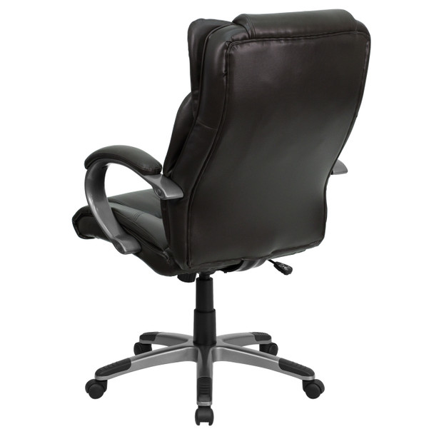 Hansel High Back Espresso Brown LeatherSoft Executive Swivel Office Chair with Titanium Nylon Base and Loop Arms