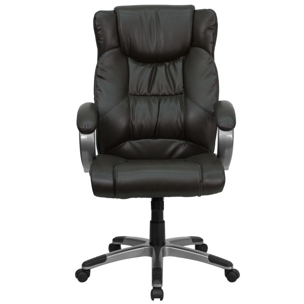 Hansel High Back Espresso Brown LeatherSoft Executive Swivel Office Chair with Titanium Nylon Base and Loop Arms