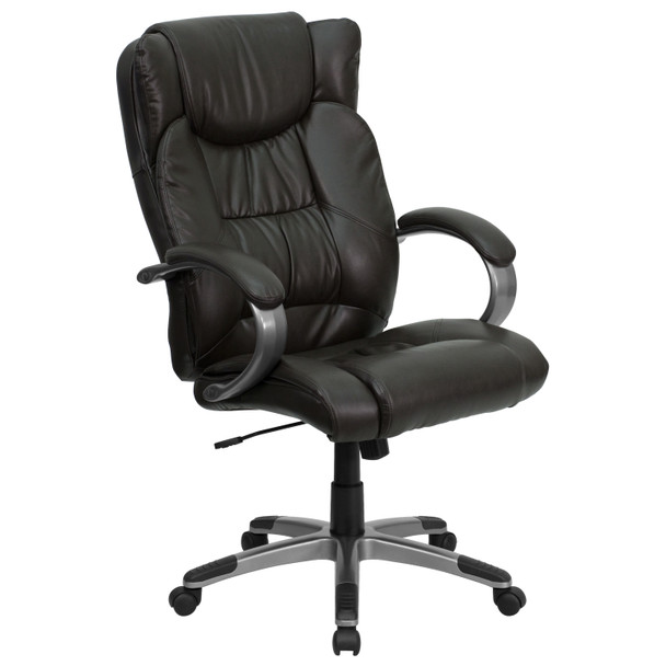 Hansel High Back Espresso Brown LeatherSoft Executive Swivel Office Chair with Titanium Nylon Base and Loop Arms