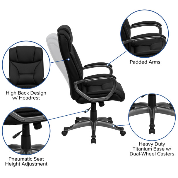 Hansel High Back Black LeatherSoft Executive Swivel Office Chair with Arms
