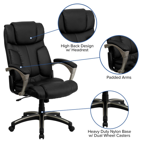 Hansel High Back Folding Black LeatherSoft Executive Swivel Office Chair with Arms