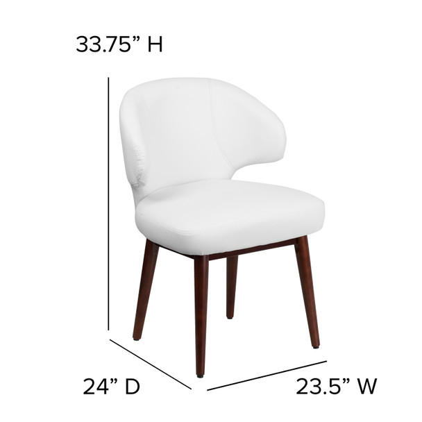 Comfort Back Series White LeatherSoft Side Reception Chair with Walnut Legs