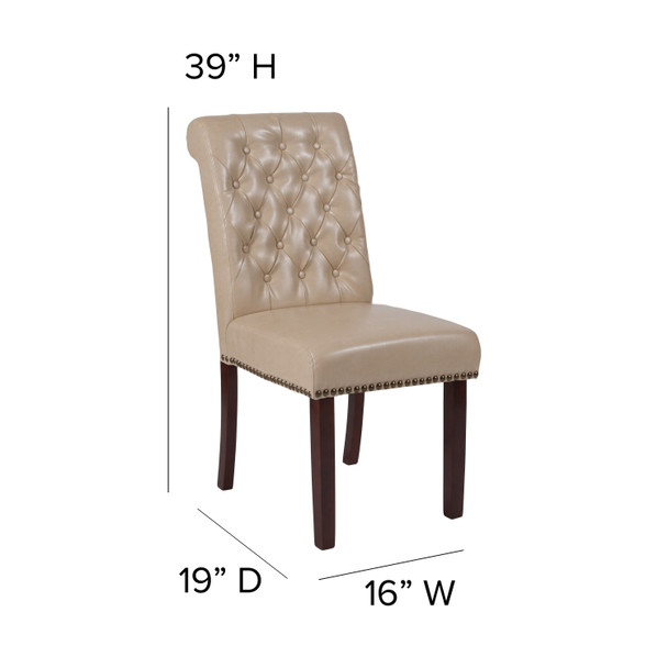 HERCULES Series Beige LeatherSoft Parsons Chair with Rolled Back, Accent Nail Trim and Walnut Finish