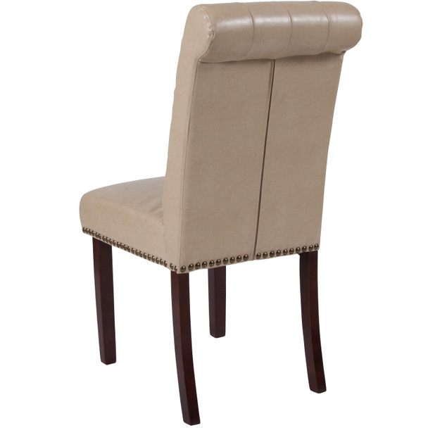 HERCULES Series Beige LeatherSoft Parsons Chair with Rolled Back, Accent Nail Trim and Walnut Finish