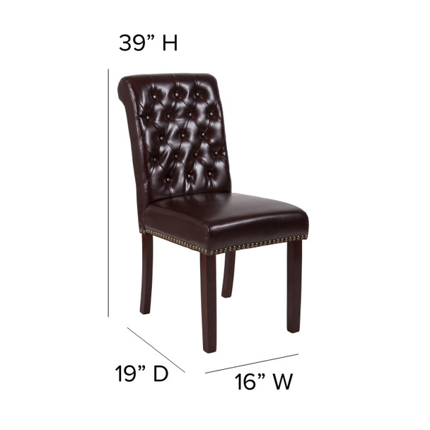 HERCULES Series Brown LeatherSoft Parsons Chair with Rolled Back, Accent Nail Trim and Walnut Finish