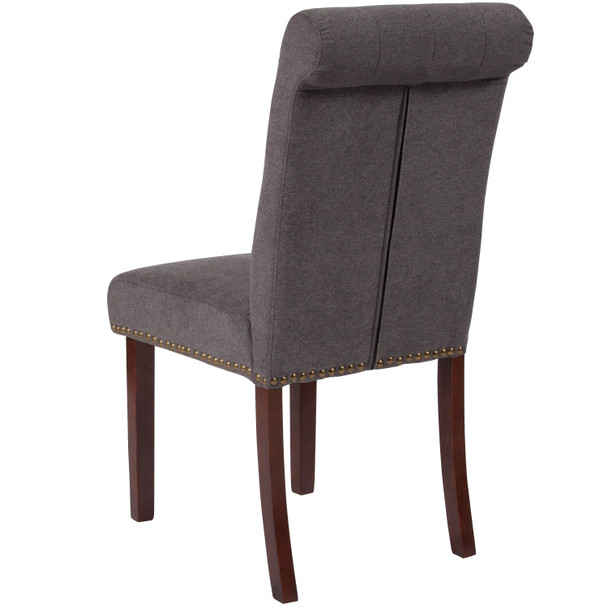 HERCULES Series Dark Gray Fabric Parsons Chair with Rolled Back, Accent Nail Trim and Walnut Finish