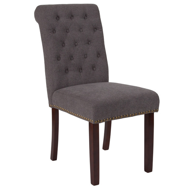 HERCULES Series Dark Gray Fabric Parsons Chair with Rolled Back, Accent Nail Trim and Walnut Finish