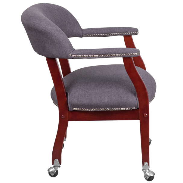 Sarah Gray Fabric Luxurious Conference Chair with Accent Nail Trim and Casters