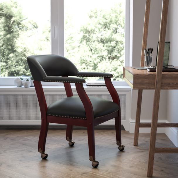 Diamond Black LeatherSoft Conference Chair with Accent Nail Trim and Casters