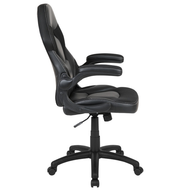 X10 Gaming Chair Racing Office Ergonomic Computer PC Adjustable Swivel Chair with Flip-up Arms, Black LeatherSoft