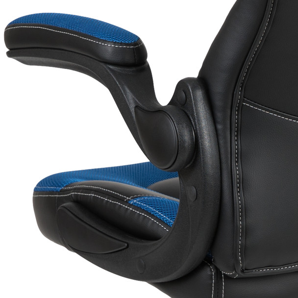 X10 Gaming Chair Racing Office Ergonomic Computer PC Adjustable Swivel Chair with Flip-up Arms, Blue/Black LeatherSoft