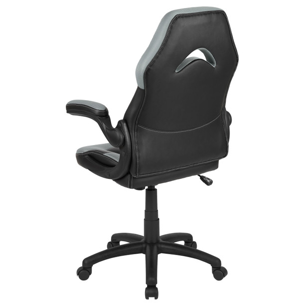 X10 Gaming Chair Racing Office Ergonomic Computer PC Adjustable Swivel Chair with Flip-up Arms, Gray/Black LeatherSoft