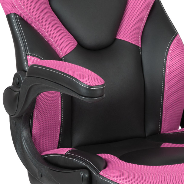 X10 Gaming Chair Racing Office Ergonomic Computer PC Adjustable Swivel Chair with Flip-up Arms, Pink/Black LeatherSoft