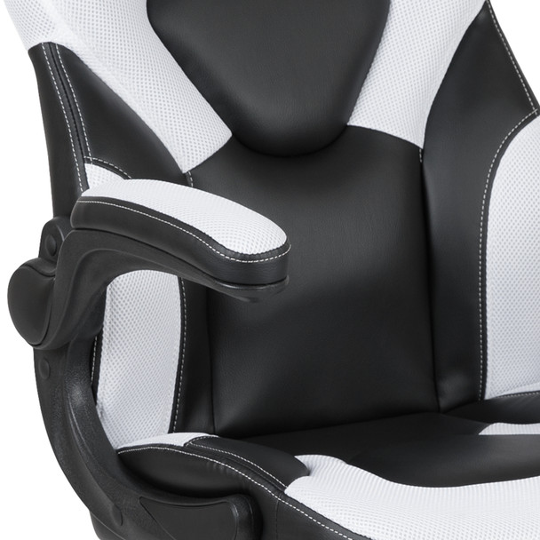 X10 Gaming Chair Racing Office Ergonomic Computer PC Adjustable Swivel Chair with Flip-up Arms, White/Black LeatherSoft