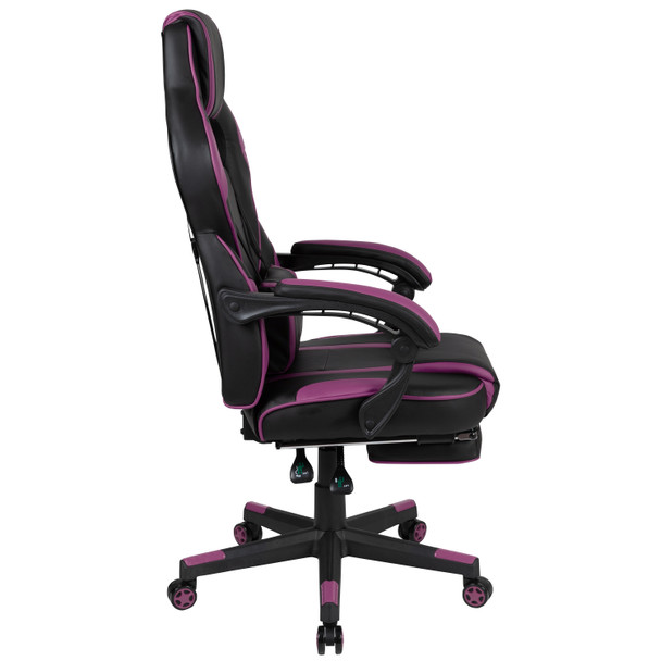 X40 Gaming Chair Racing Ergonomic Computer Chair with Fully Reclining Back/Arms, Slide-Out Footrest, Massaging Lumbar - Black/Purple