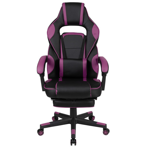 X40 Gaming Chair Racing Ergonomic Computer Chair with Fully Reclining Back/Arms, Slide-Out Footrest, Massaging Lumbar - Black/Purple