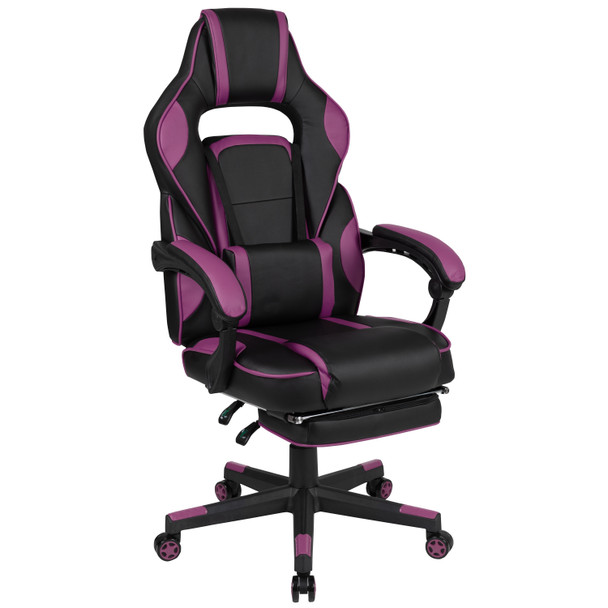 X40 Gaming Chair Racing Ergonomic Computer Chair with Fully Reclining Back/Arms, Slide-Out Footrest, Massaging Lumbar - Black/Purple