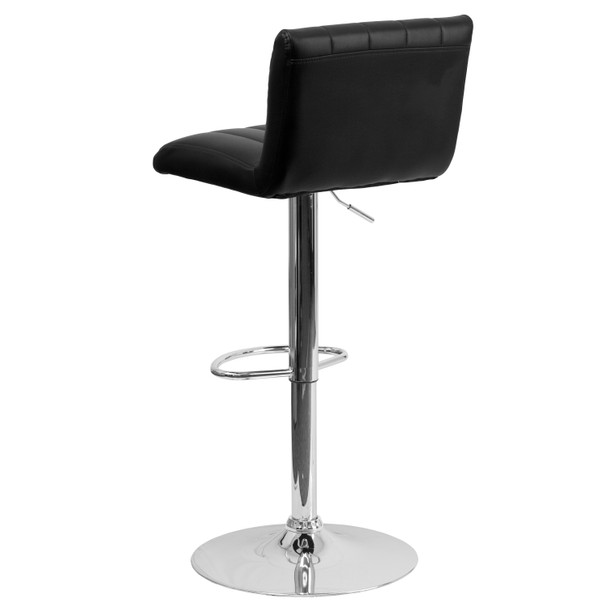 Genevieve Contemporary Black Vinyl Adjustable Height Barstool with Vertical Stitch Back/Seat and Chrome Base