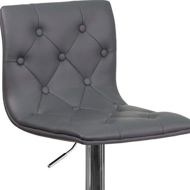 Sammie Contemporary Button Tufted Gray Vinyl Adjustable Height Barstool with Chrome Base