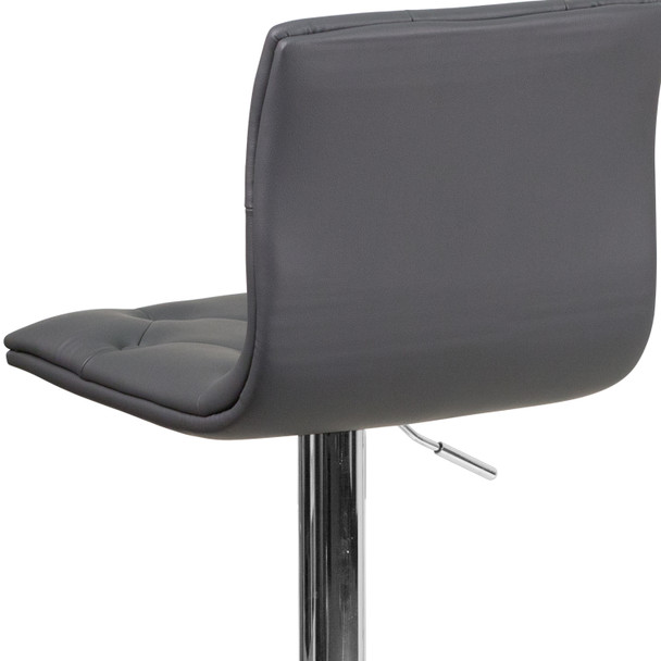 Sammie Contemporary Button Tufted Gray Vinyl Adjustable Height Barstool with Chrome Base