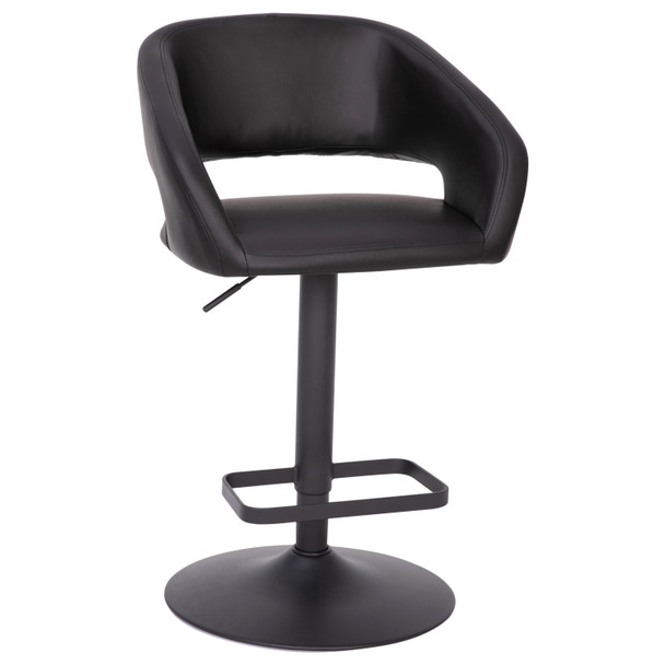Erik Contemporary Black Vinyl Adjustable Height Barstool with Rounded Mid-Back and Black Base