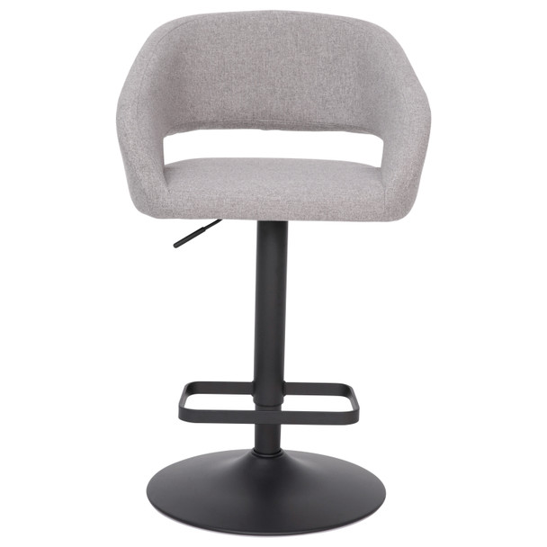 Erik Contemporary Gray Fabric Adjustable Height Barstool with Rounded Mid-Back and Black Base